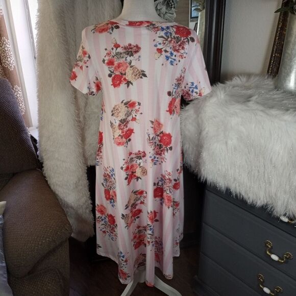 LULAROE PINK & IVORY STRIPE FLORAL DRESS SZ.S EUC - Picture 6 of 8